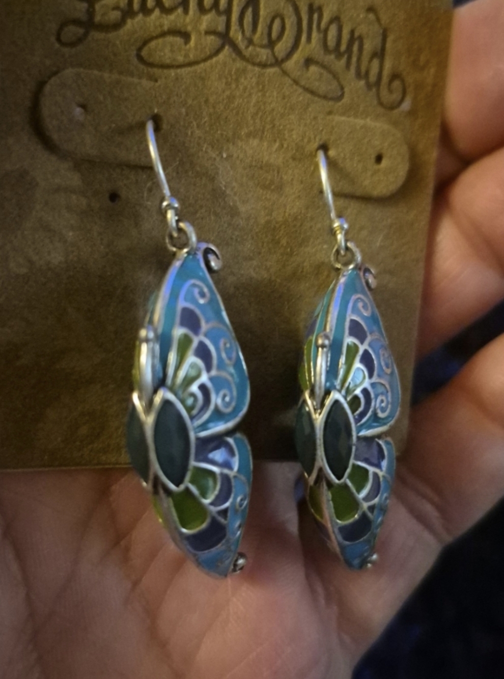 Lucky Brand Teal, Blue & Green Butterfly Hoop Dangle Earrings - Picture 4 of 4